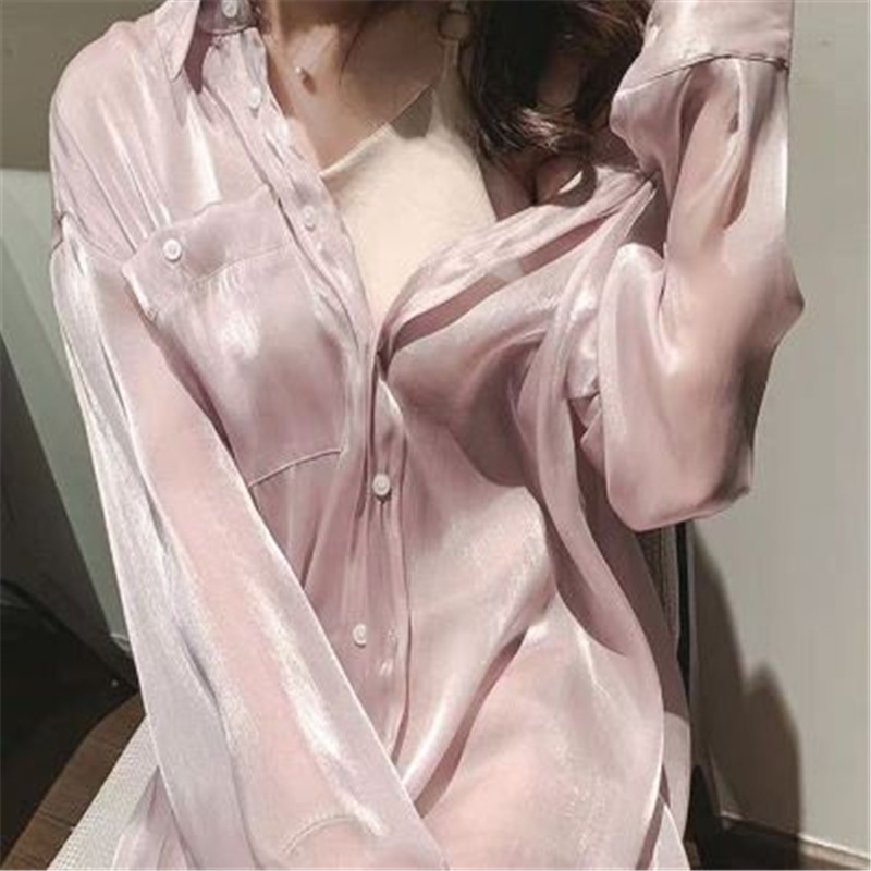 防紫外线长袖薄外套防晒衣女2021夏季新款韩版宽松人鱼姬偏光衬衫图