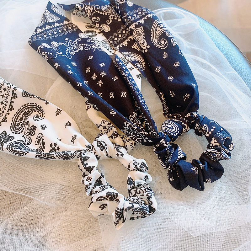 French Silk Scarf Headband Fairy Mori Super Fairy Cashew Flower Square Headscarf Tie Hair Low Ponytail Streamer Large Scrunch Specification drawing