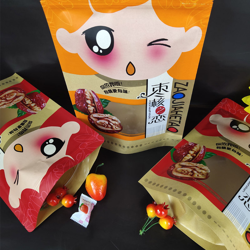 Jujube Kernel Love, jujube Sandwich Walnut, kraft paper window Bag, Snack Food Packaging Bag, Dried Fruit Self-sealing Bag in stock Specification image