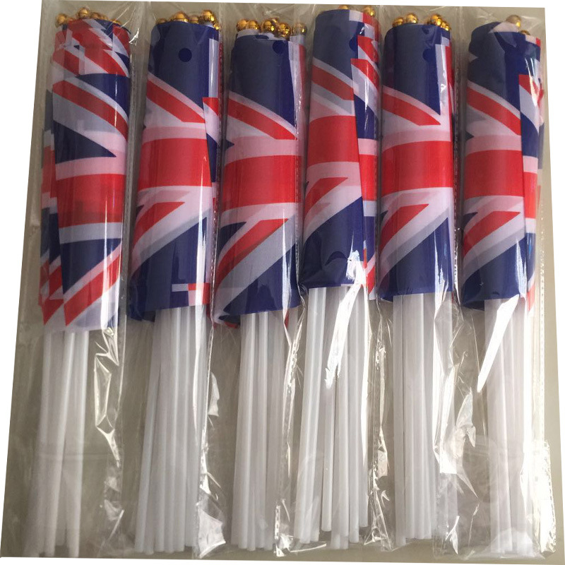 Cross-border supply of 14*21CM polyester silk screen printed UK hand-held flag details Picture