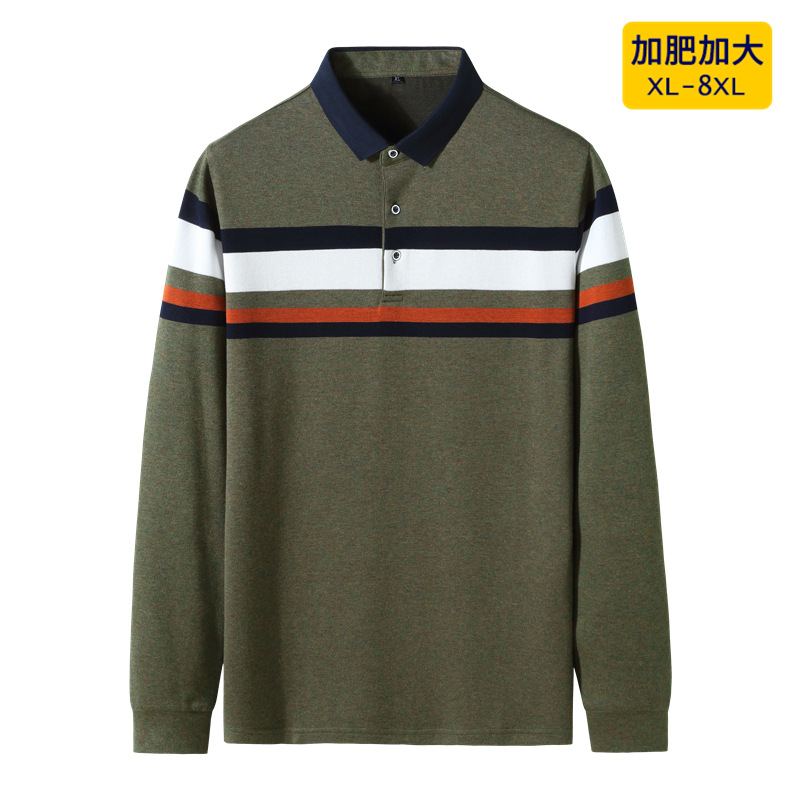 Spring and autumn men's striped T-shirt, lapel, long-sleeved, oversized, fashionable and casual T-shirt, overweight base layer top details Picture