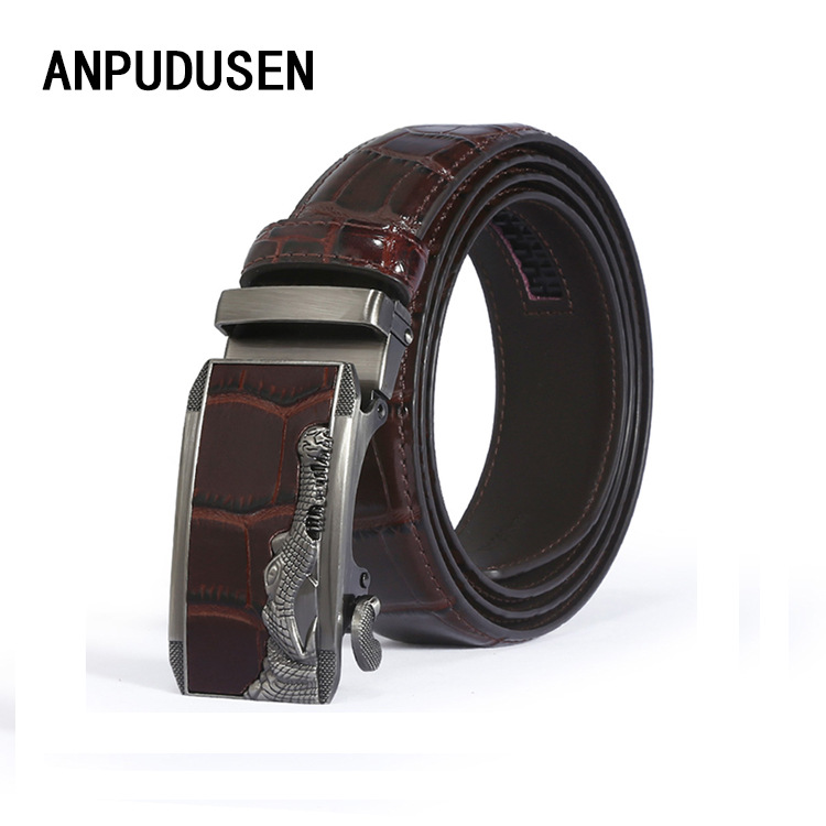 New Men's Crocodile Leather Belt Business Stall Belt Selling Alloy Automatic Button-Down Individual Waistband Wholesale Item Picture