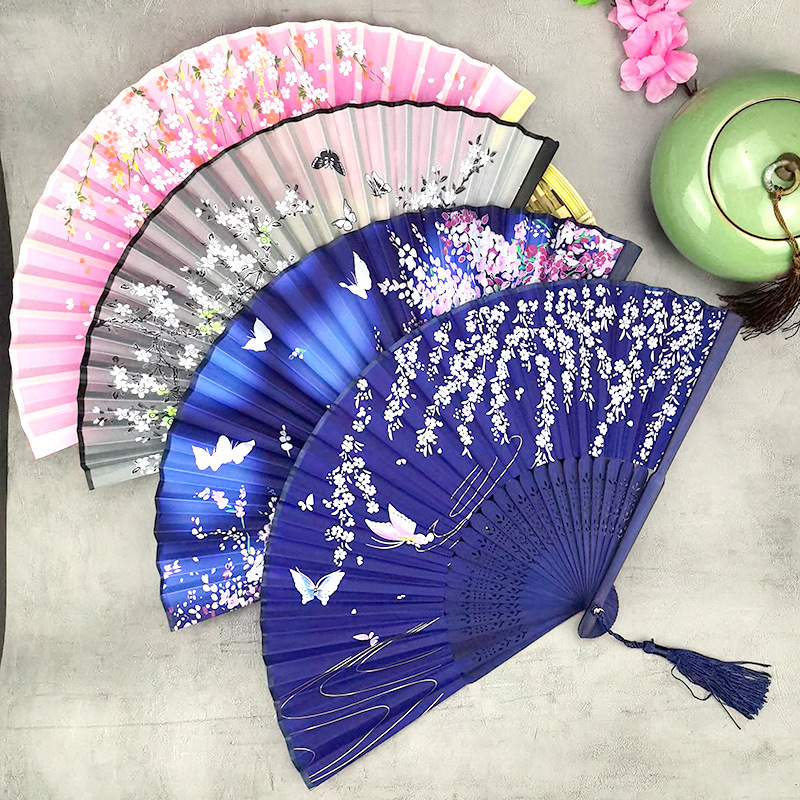 A Smile Two Green Fan Factory Direct Hanfu Ancient Fan Chinese Wind Lady Smile Fan Silk Bamboo Fan Wholesale Specification drawing