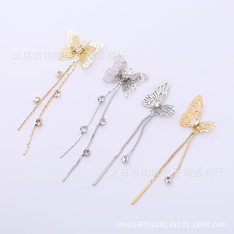 Korean version new copper butterfly diamond-encruted long earrings tassel pendant DIY Zircon metal style earrings accessory Item Picture