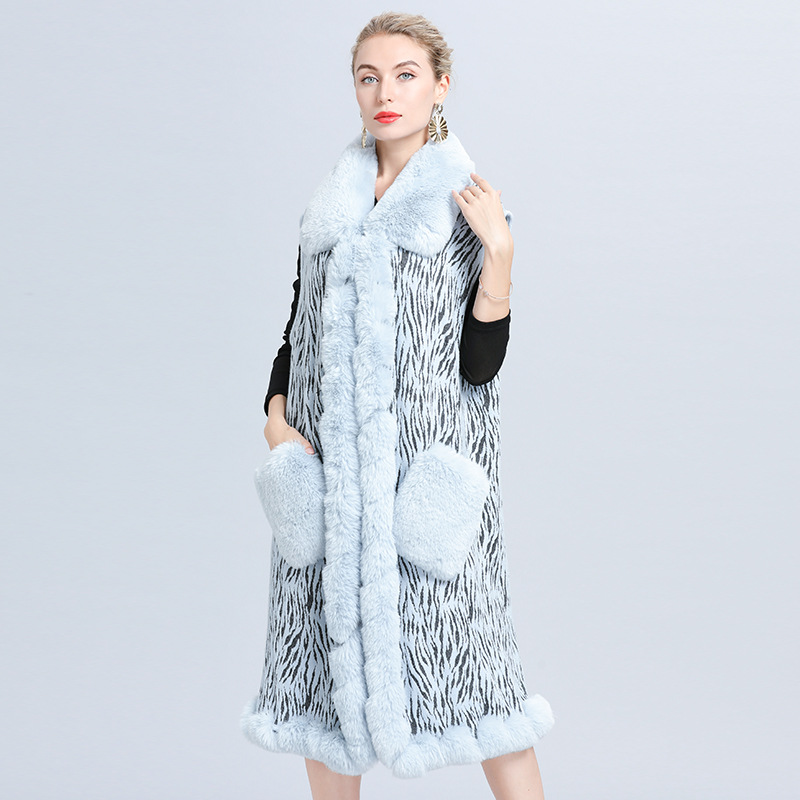 1624#2021 Autumn And Winter New Hair Collar Hair Pocket Long Vest Women's Knitted Vest Manufacturers details Picture