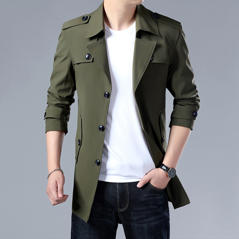 Spring and Autumn's new mid-length men's trench coat is a high-quality, versatile Korean-style jacket 8XL, with extra weight, size and fleece Specification image