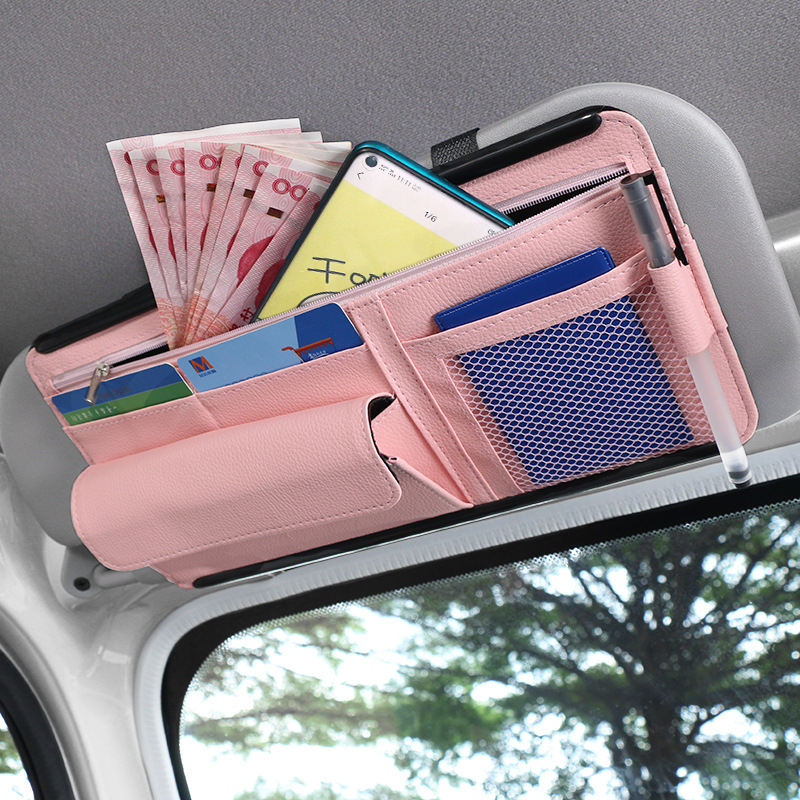 汽车遮阳挡 眼镜盒 证件票据夹车载胶框拉链款多功能卡片包收纳包详情图2