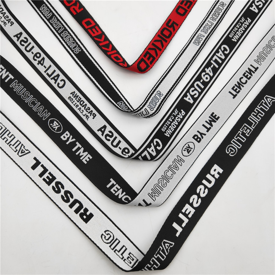 Strength Manufacturers Can Order Computer Jacquard Webbing Polyester Edge Webbing Jacquard English Letter Logo Belt Application Scenario