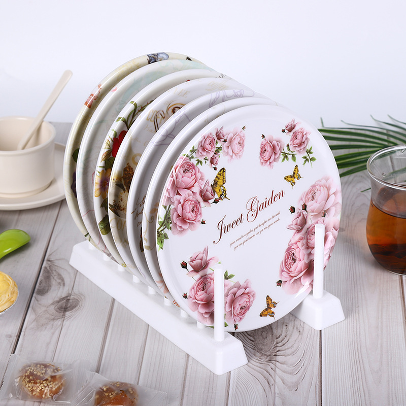 Wholesale Melamine Tableware Circular Heat Insulation Mat Household Tableware Plate Fruit Drink Tray Tray Tea Tray Can Be Customized Patterns