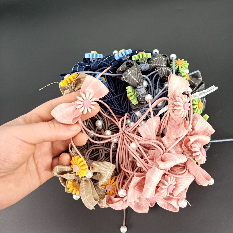 No. 103 wide grid cloth Chrysanthemum 100/ Bundle of wide grid cloth chrysanthemum rubber band, cute little rubber band hair tie, adult and children's hair accessories, head accessories, Hundred-tower leather case Specification image