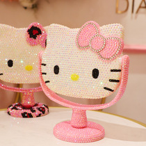 Cartoon Cat diamond beauty mirror stick diamond pink girl heart table mirror Dressing mirror rotating mirror Festival live