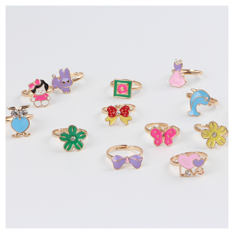 Children's ring set with adjustable metal opening, student two-yuan store supply, boxed cartoon ring in stock Item Picture