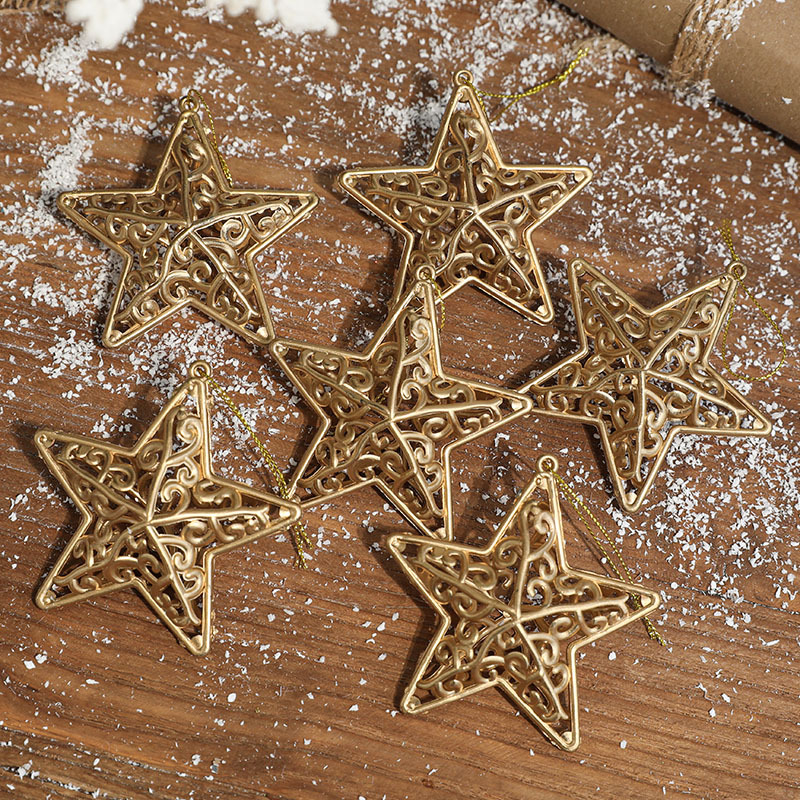 The factory is selling best-selling export items in gold, silver, champagne, rose gold. Customizable Christmas decorations, Christmas tree pendants, three-dimensional hollowed-out gold, plastic hollowed-out electroplated five-pointed stars Application Scenario