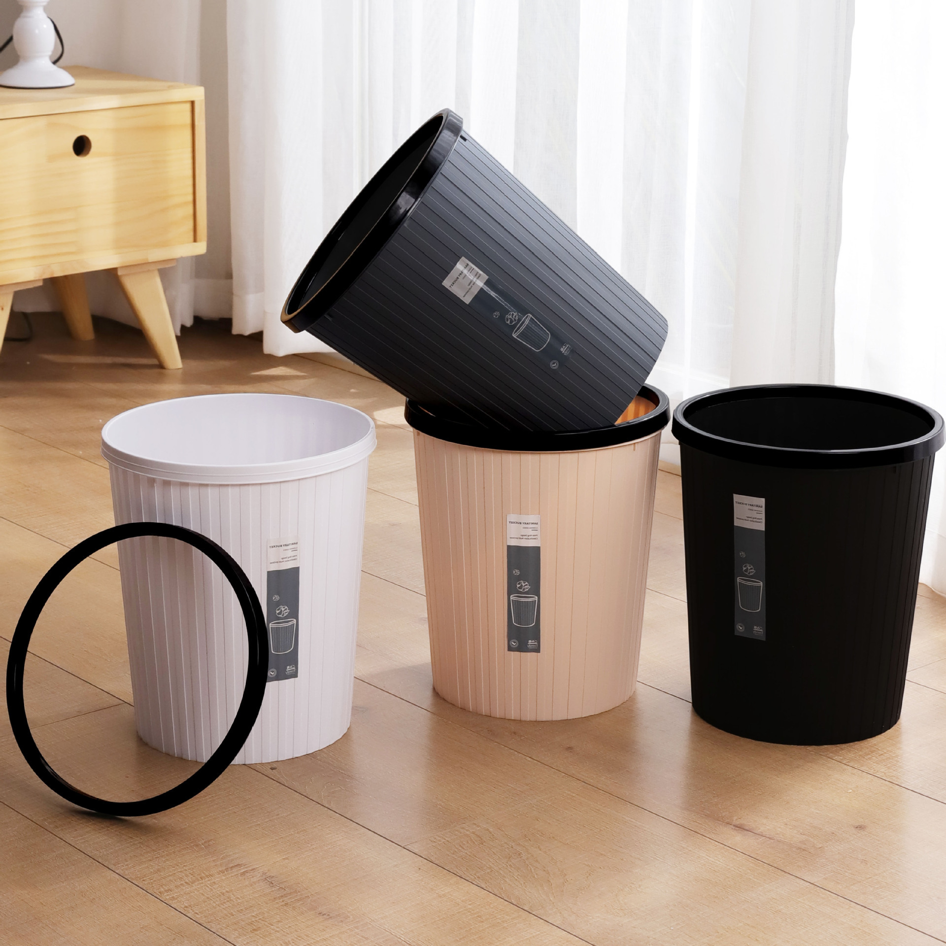 垃圾桶创意家居简约家用无盖带压圈大号厨房卫生间客厅纸篓批发