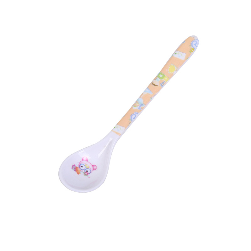 儿童饭勺批发/密胺日式卡通/家用婴幼儿饭白底实物图