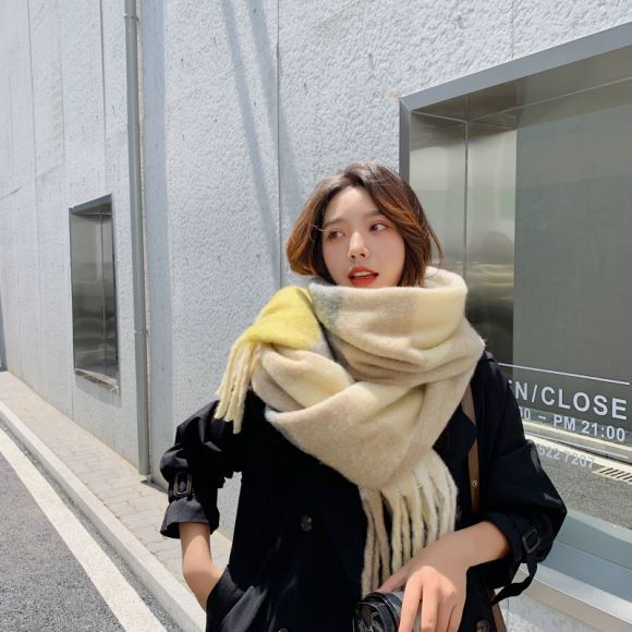 New Rainbow Plaid Scarf For Women Winter Klein Blue Thick Braid Color Plaid Warm And Thick Instagram Tide Cute Specification drawing
