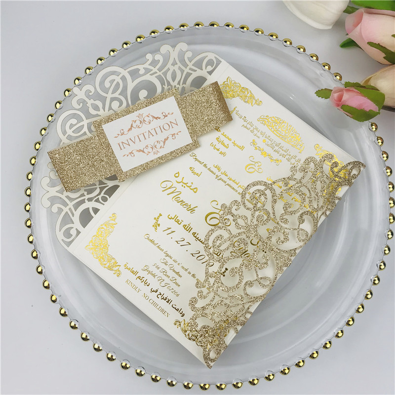 Customized wedding invitations, festival greeting cards and wedding invitations made of multi-color golden scallion powder, super flash material, hollowed-out card paper Specification image