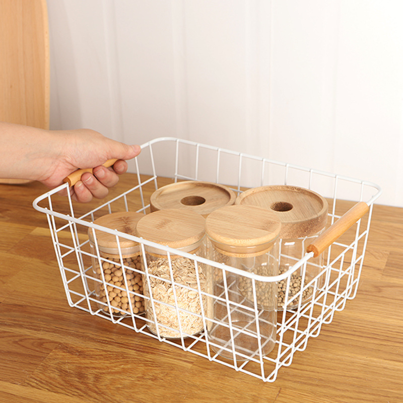 Manufacturers Wholesale Wrought Iron Storage Basket Cloth Storage Basket Desktop Snacks Storage Basket Iron Shelf Dormitory Finishing Basket Application Scenario