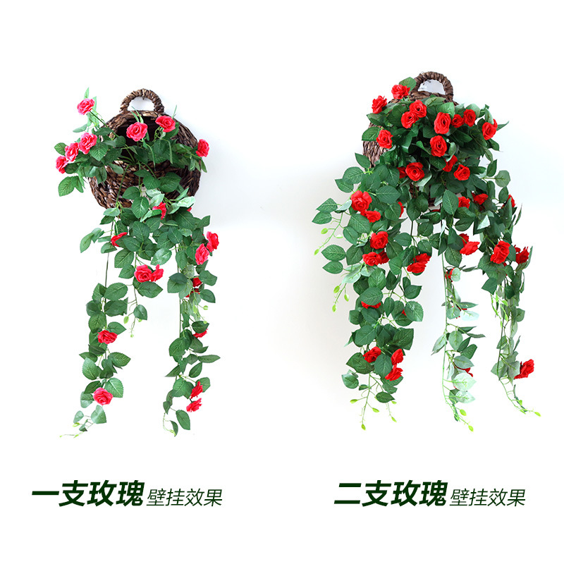Artificial Rose Wall Hanging Flower Vine Home Decoration Decoration False Flower Hanging Flower Living Room Wall Silk Cloth Simulation Flower Basket Specification drawing