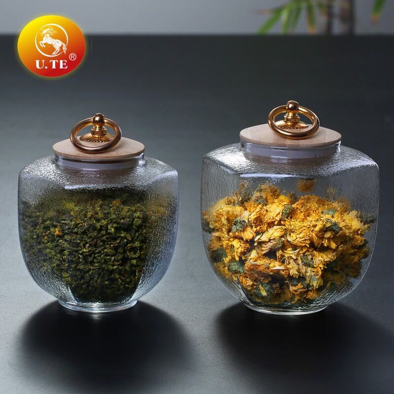 玻璃茶叶罐日式锤纹木盖茶仓储物罐家用功夫茶具密封储存罐收纳罐