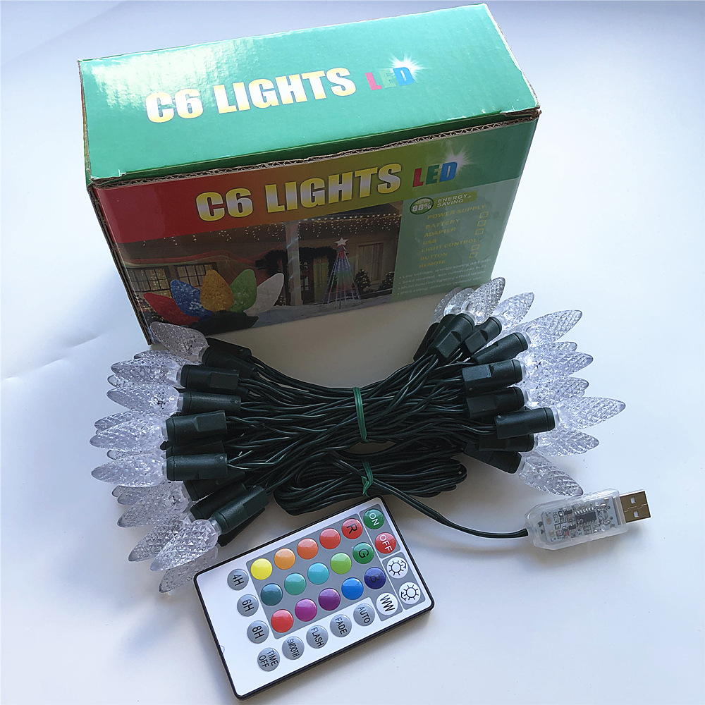 Cross-border best-selling remote control USB strawberry light string 16-color RGB with flashing color lights outdoor Christmas LED decorative string lights Item Picture