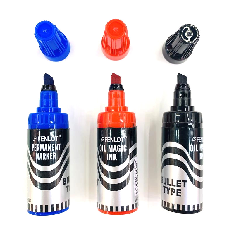 Fen Le Marker Wholesale Oily Knife Head Big Pen Express Logistics Shipping Mark Pen Black, Red And Blue Three-Color Marker Pen Specification drawing