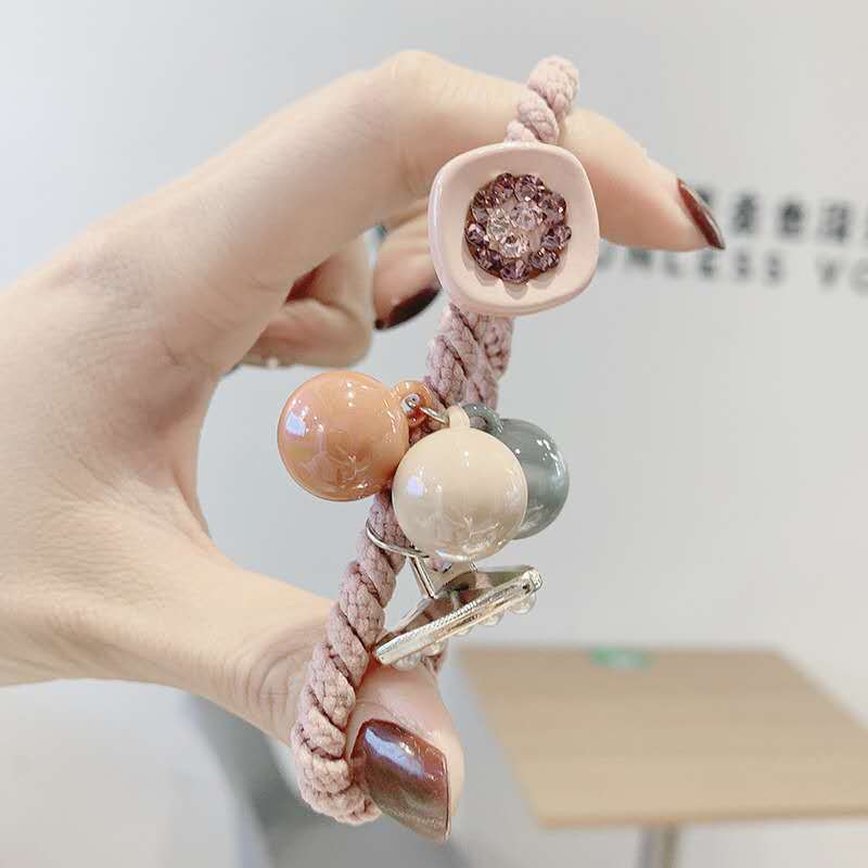 Korean style hair tie for women with gradient color diamond fleece hair band, cute pearl leather band diamond coil hair tie, 10 yuan store supply, Yiwu Specification image
