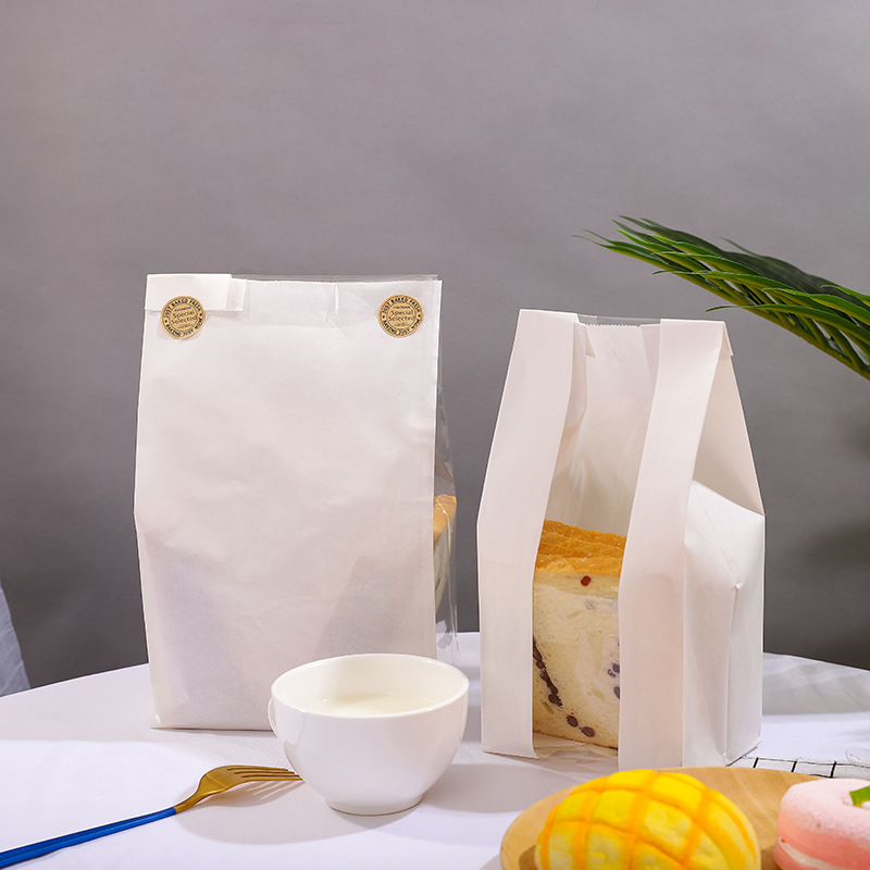 White Kraft Paper Bread Bag Bread Bag Window Open Transparent Baked Goods Doggy Bag Tote Bag Specification drawing