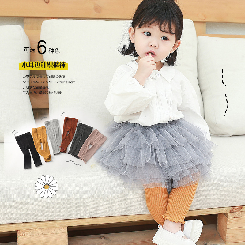 Children's pantyhose with black ear trim, 90% spring and autumn, infants and toddlers, babies, toddlers, young children, leggings, children's socks Item Picture