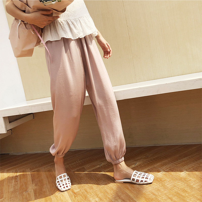 Women's Spring 2020 ice Silk thin knitted casual pants, fairy cool pants, high-waisted large size wide-leg pants, thin Specification image