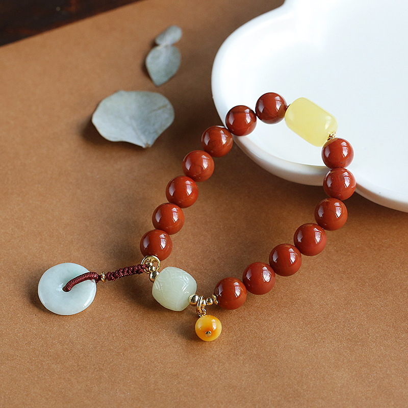 High-end bracelet wholesale, natural Nan Hong agate bracelet, single-loop hanging jade peace pendant, ladies' bracelet