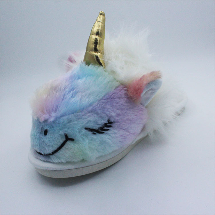 Unicorn TPR indoor and outdoor long hair thickened warm cartoon animal cotton slippers details Picture