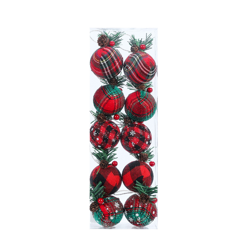 圣诞吊球新品圣诞球挂件5CM红绿麻布包粘松针叶圣诞球盒装吊球装饰品详情图5