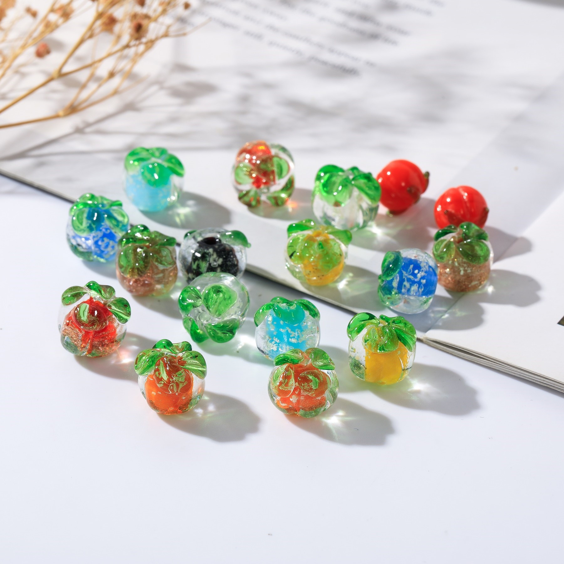 Hanyu Yuan Perforated Small Persimmon Glass Earrings Diy Pendants Creative Accessories Handmade Luminous Persimmon Factory Direct Sales