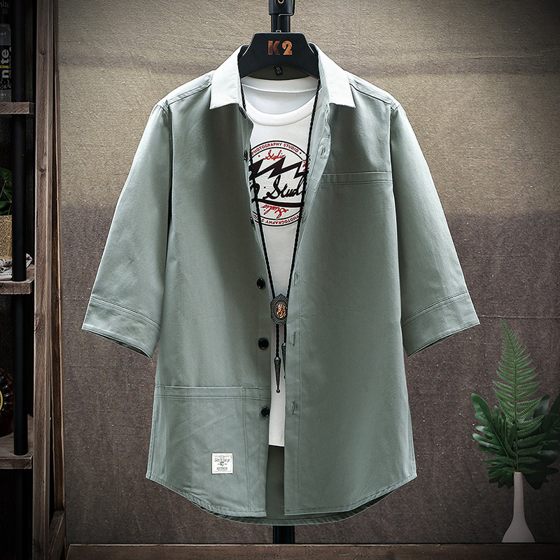 Summer 2020 seven-inch short-sleeved Korean-style loose casual jacket, workwear shirt, men's long-sleeved shirt, men's wear