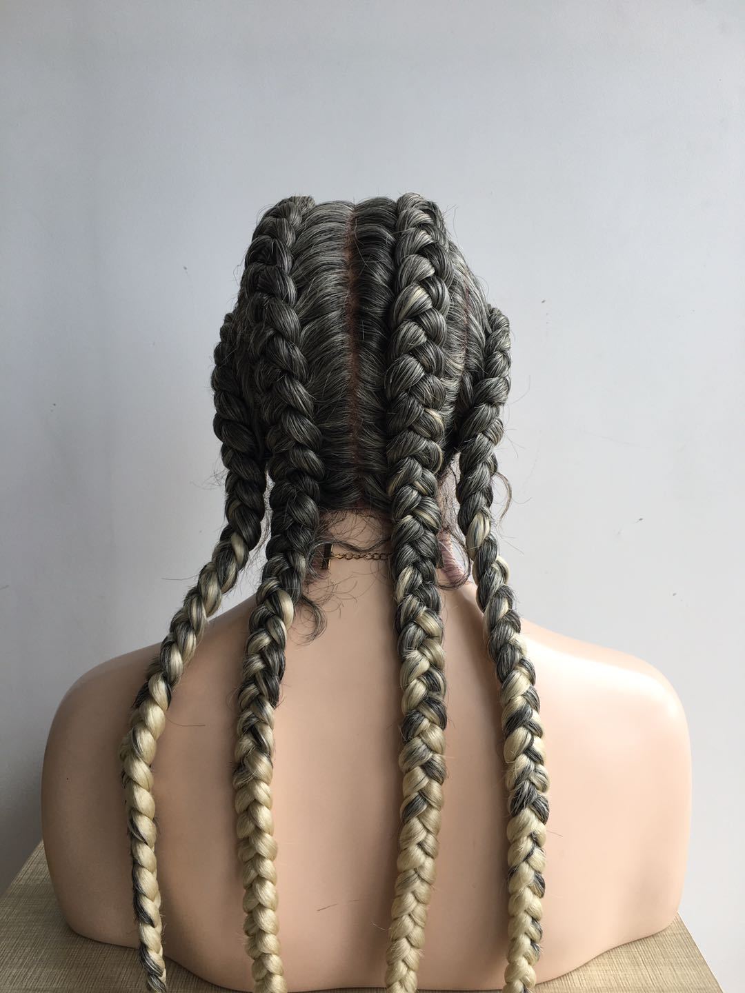 Foreign trade European and American fashionable chemical fiber wig, women's red and brown long hair double braids high-temperature silk head cover LM060 details Picture