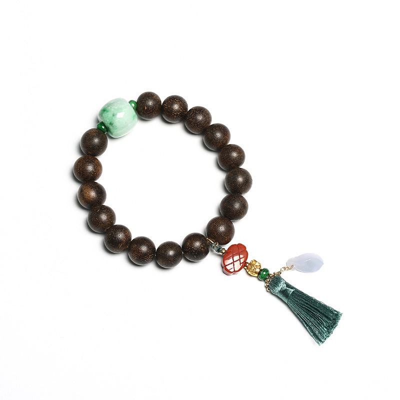 18K pure gold handcrafted pure gold 999 money bag, natural Dala Gan agarwood bracelet, DIY Chinese knot, small drip stream Item Picture