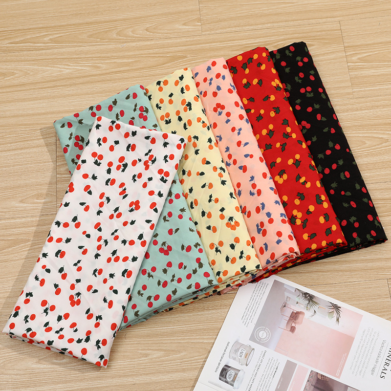 The New Small Cherry Mask Printed Cloth Dress Fashion Four-Sided Elastic Polyester Digital Printing Micro Stretch Cloth details Picture