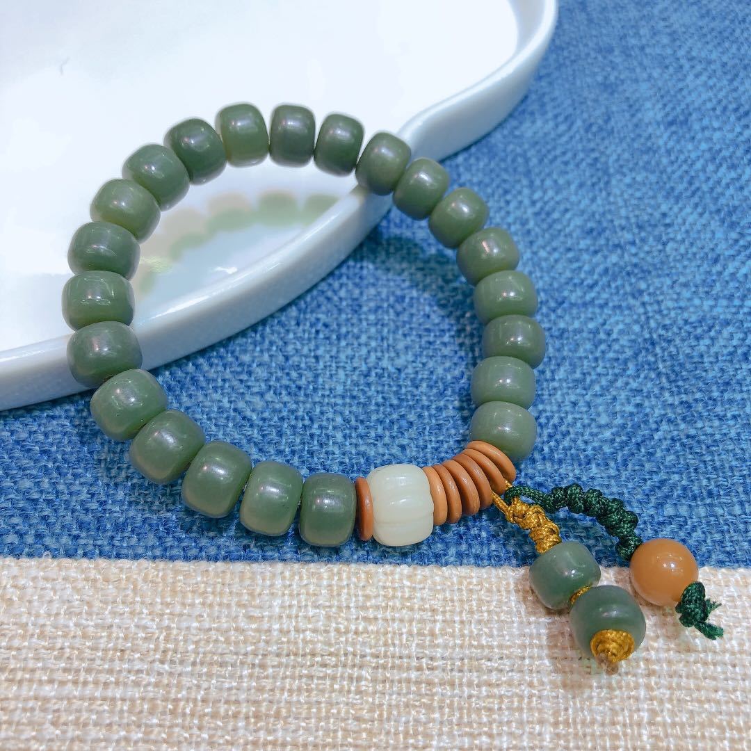 天然阴皮菩提根手串原创天然绿菩提根佛珠菩提根南瓜珠厂家供应