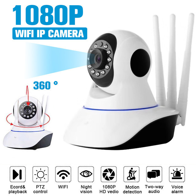 wifi inalámbrico remoto red inteligente 1080p cámara 200w triple antena hd visión nocturna cámara de vigilancia