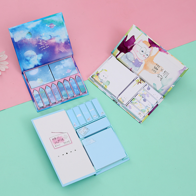 New cartoon sticky note box cute cartoon starry sky sticky note can be torn net red creative combination sticky note box full figure