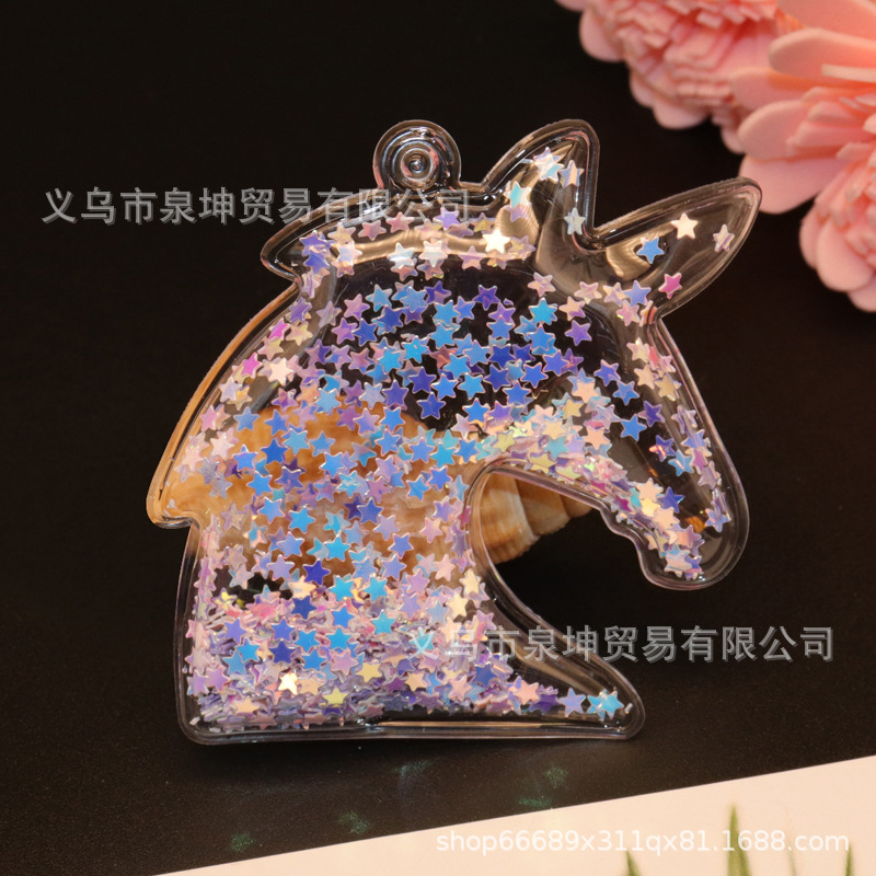 PVC unicorn transparent flowing sand golden light sheet heart DIY handmade phone case accessory accessories Car clothing pendant Item Picture
