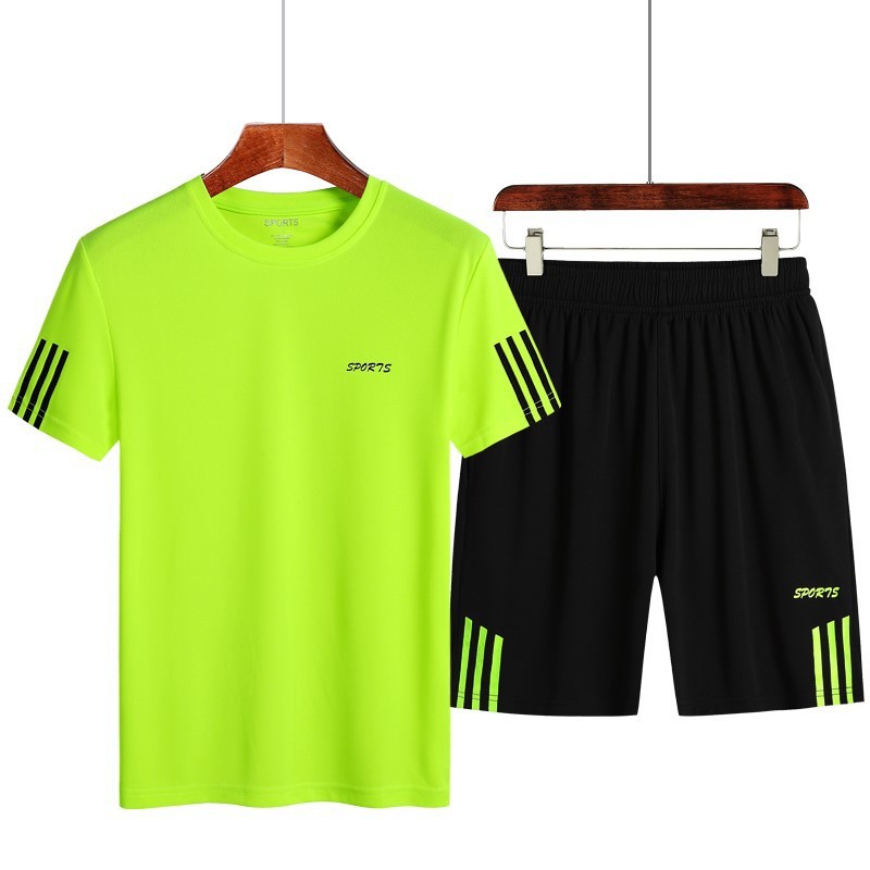 Summer Set 2020 Thin Three-Bar Sports And Leisure Set Men's Summer Quick Dry Round Neck Short Sleeve Loose Men's Wear