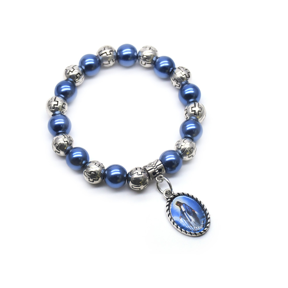 Factory store pendant, cross bracelet, sapphire blue pearl, cross bead string bracelet, jewelry and accessory