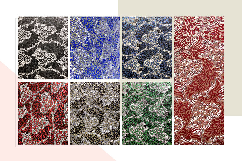 Wholesale of gold-colored phoenix lace fabric, phoenix skirts, wedding accessories, home window screens and tablecloths details Picture