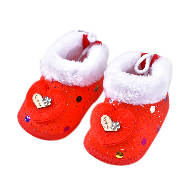 Winter Warm Cotton Shoes Plus Velvet Non-Slip Toddler Shoes Cute Shoes Cartoon Love Baby Shoes Spot Wholesale Item Picture