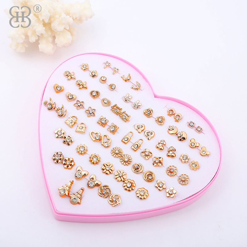 Korean version boxed ear studs in stock, student resin electroplated dot diamond jewelry earrings, student street stalls selling hot earrings wholesale