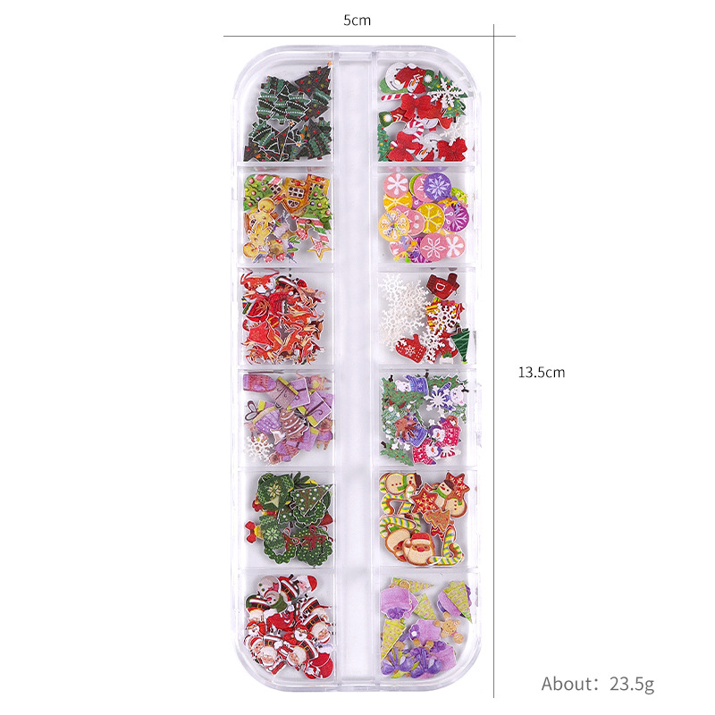 Nail polish wood pulp pieces Christmas colorful flower butterfly set Halloween nail accessories 12-compartment mixed set cross-border shanilak Item Picture