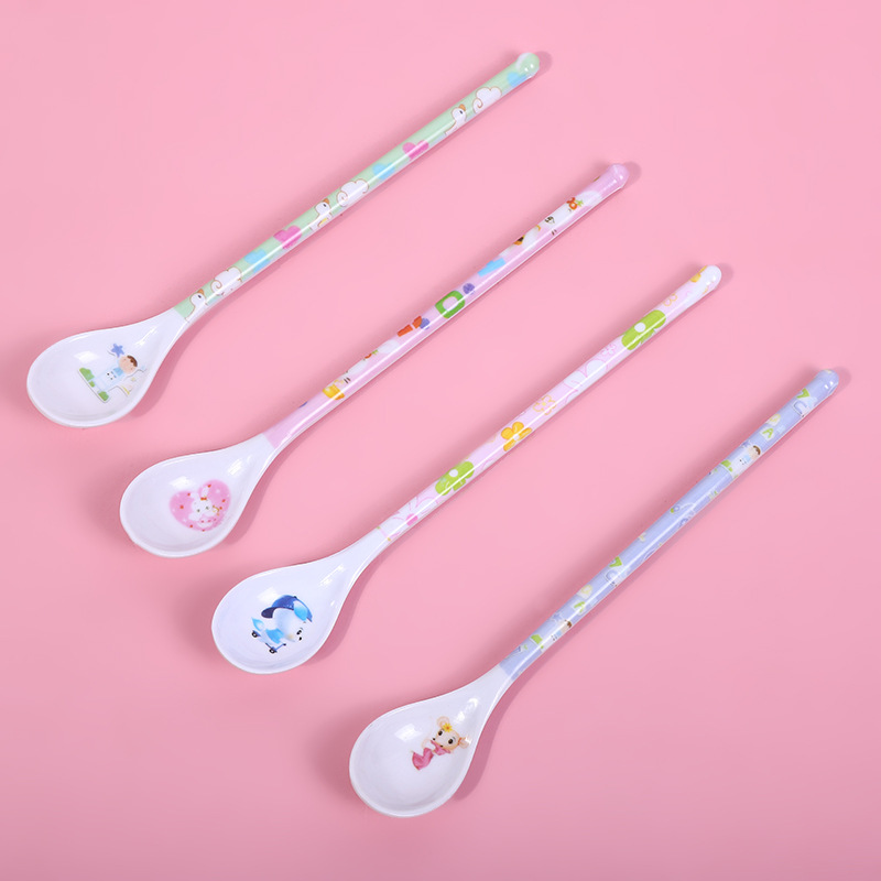 儿童长饭勺批发 密胺儿童小圆口卡通饭勺 幼儿园孩子饭勺儿童餐具