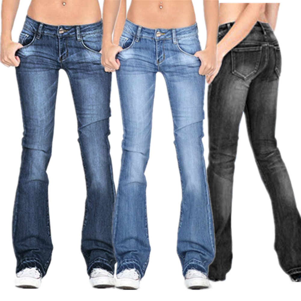 Cross-border women's jeans, tight stretch fringed flared pants, women's long pants, solid color jeans for women
